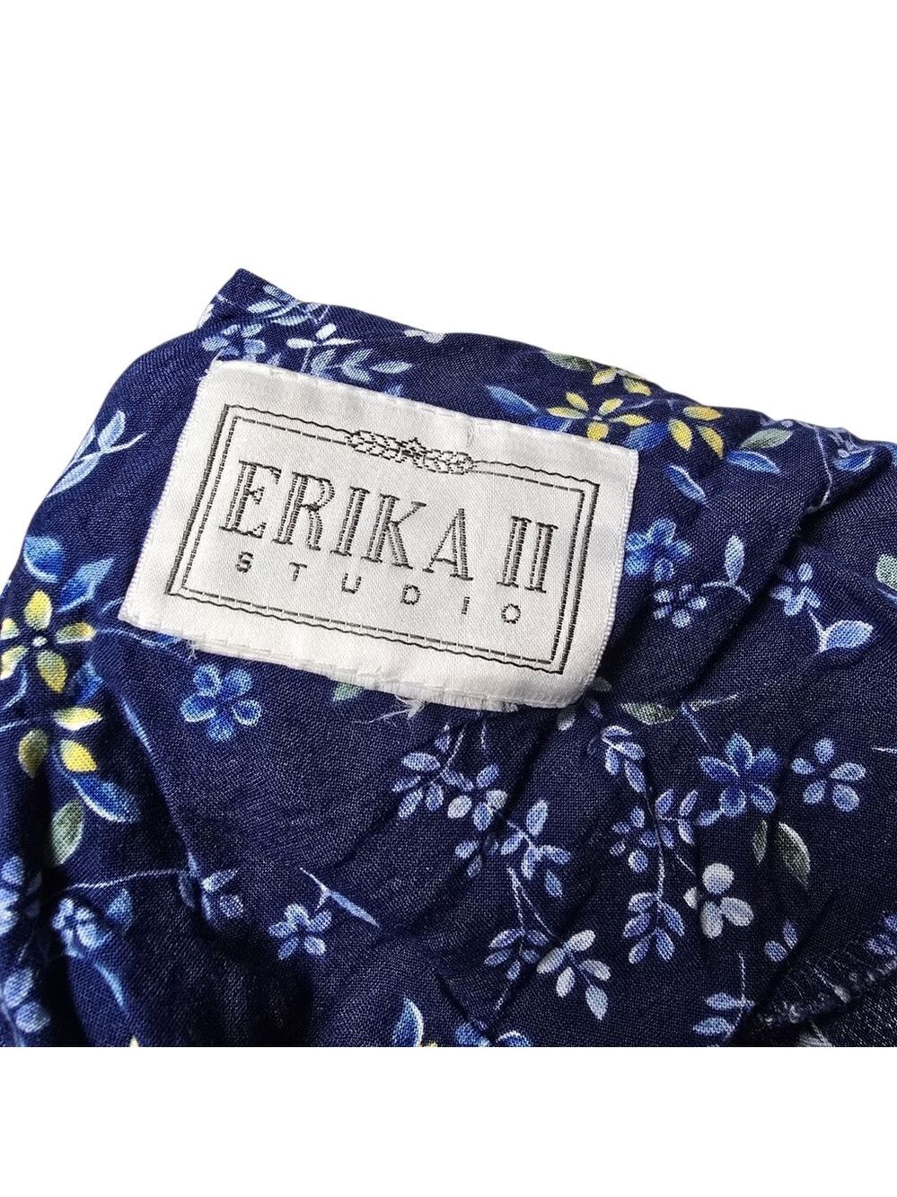 Erika II Studio Vintage Floral Sweetheart Dress XL Blue Yellow Short Sleeves - Picture 8 of 8